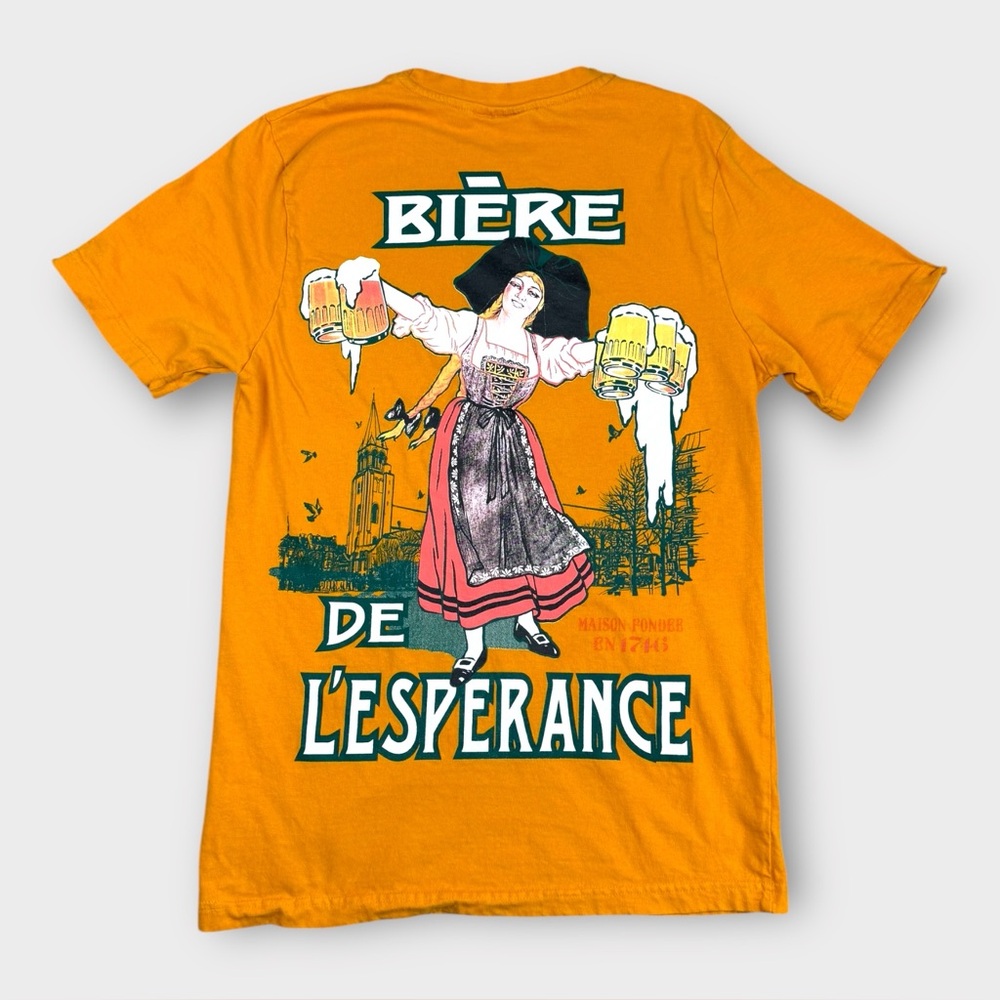 Rebel Vengeance Medium‎ “BIERE DE L’ESPERANCE” Cotton Yellow Graphic Tee